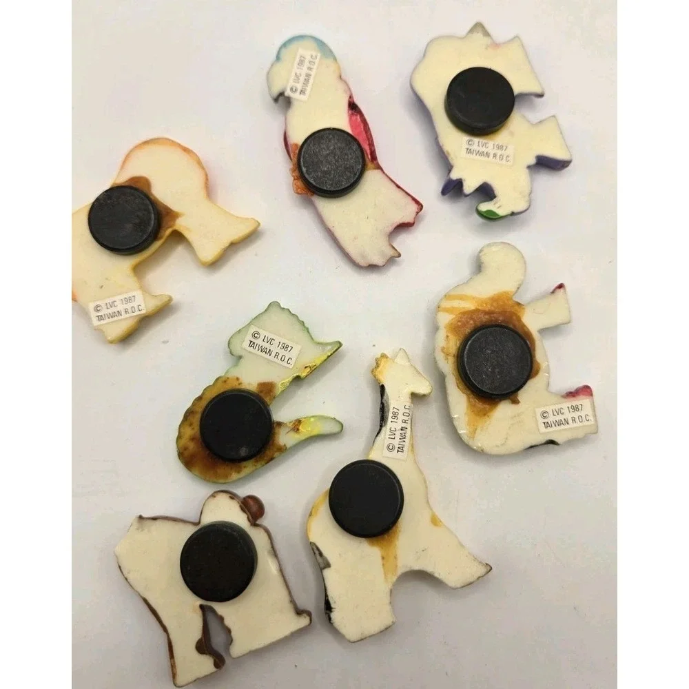 Vintage 1987 LVC Taiwan Safari Animal Ceramic Fridge Magnets Zoo Lot Of 7